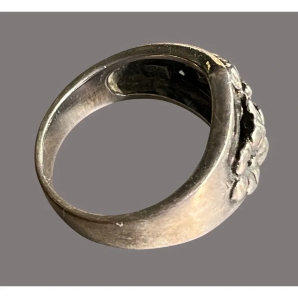 NF STERLING SILVER RING Carved/Repousse FLORAL FLOWERS Art Nouveau Style SIZE 8
